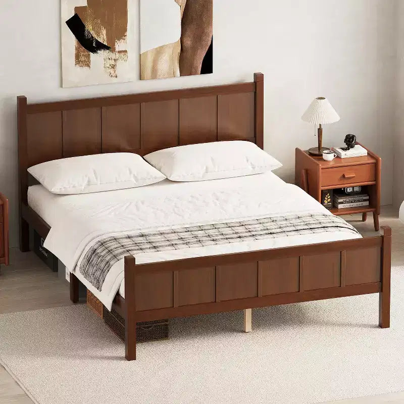 Letto matrimoniale Queen in noce scuro – stile Shaker a pannelli piatti, 1 persona