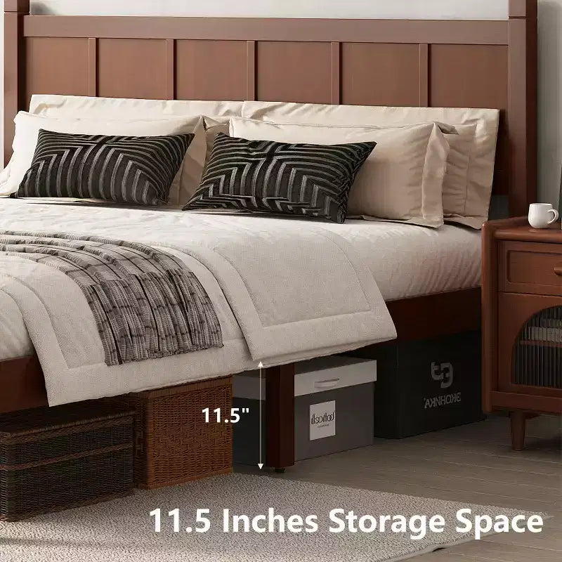 Letto matrimoniale Queen in noce scuro – stile Shaker a pannelli piatti, 1 persona