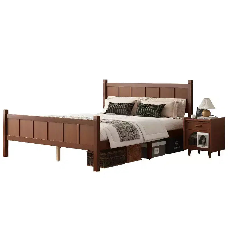 Letto matrimoniale Queen in noce scuro – stile Shaker a pannelli piatti, 1 persona