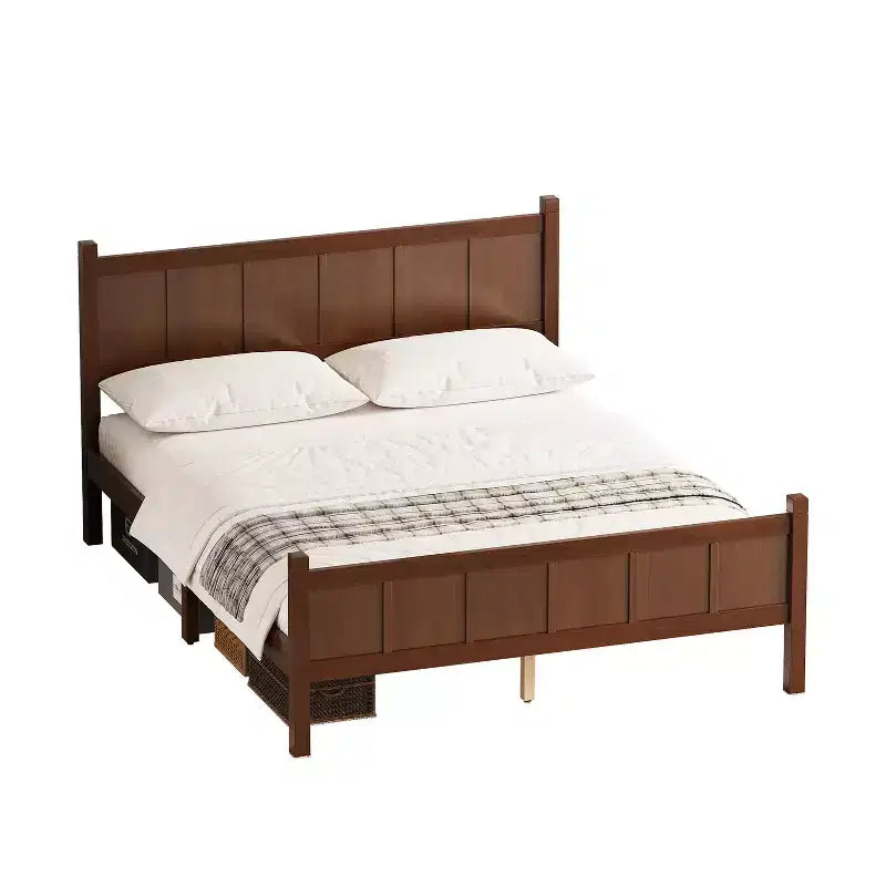 Letto matrimoniale Queen in noce scuro – stile Shaker a pannelli piatti, 1 persona
