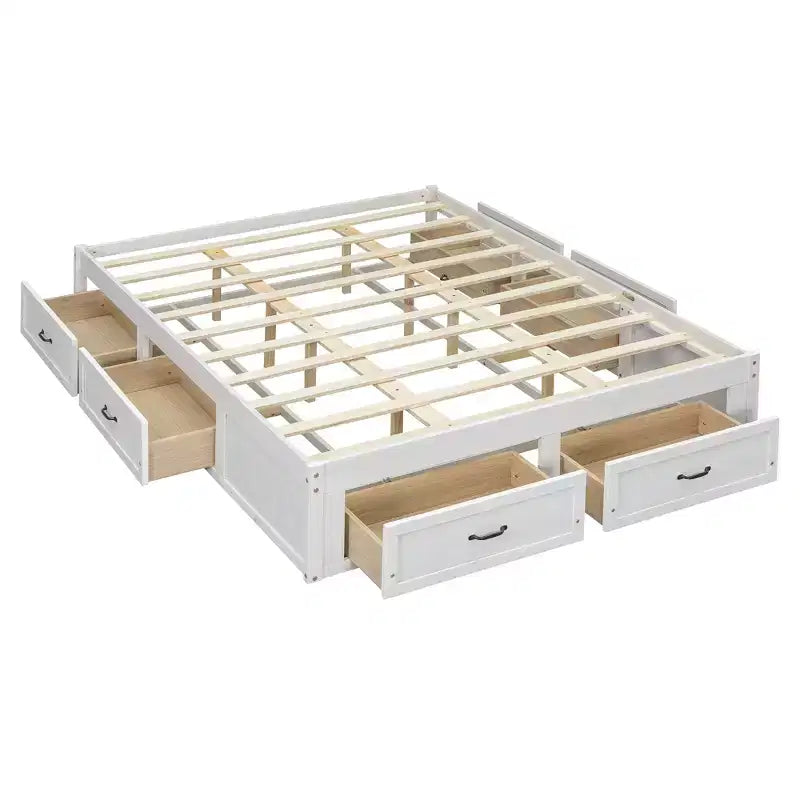 Letto a piattaforma matrimoniale in legno con 6 cassetti, naturale – Per 1-2 persone
