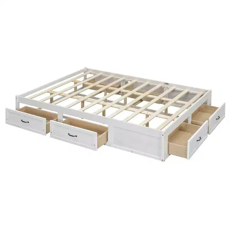Letto a piattaforma matrimoniale in legno con 6 cassetti, naturale – Per 1-2 persone