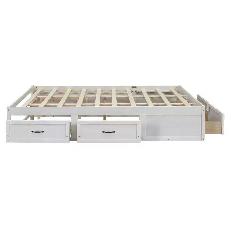 Letto a piattaforma matrimoniale in legno con 6 cassetti, naturale – Per 1-2 persone