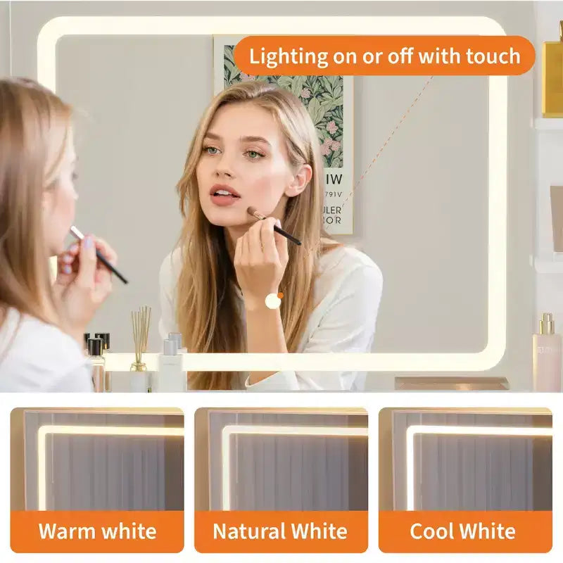 Set da toeletta con specchio illuminato e sgabello – Nero/Bianco, 1 persona