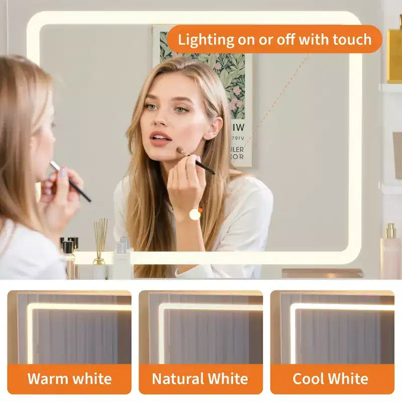 Set da toeletta con specchio illuminato e sgabello – Nero/Bianco, 1 persona