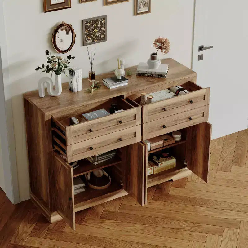 Credenza da buffet per fattoria in bianco e nero – 55 pollici, 4 ante e 4 cassetti, per 1-2 utenti