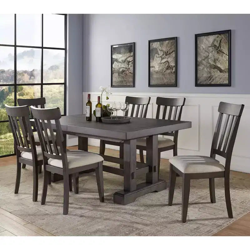 Set da pranzo da 7 pezzi Dusky Cedar – 6 posti a sedere, tavolo allungabile rettangolare