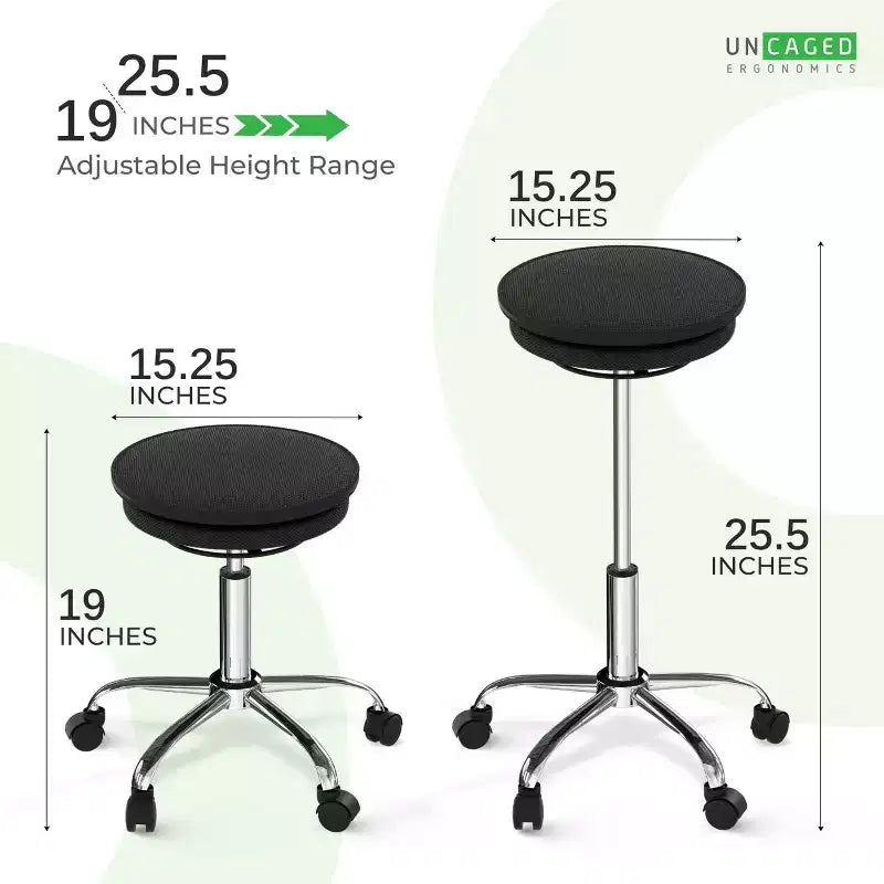 Sgabello nero regolabile con ruote per l'equilibrio – 1 persona