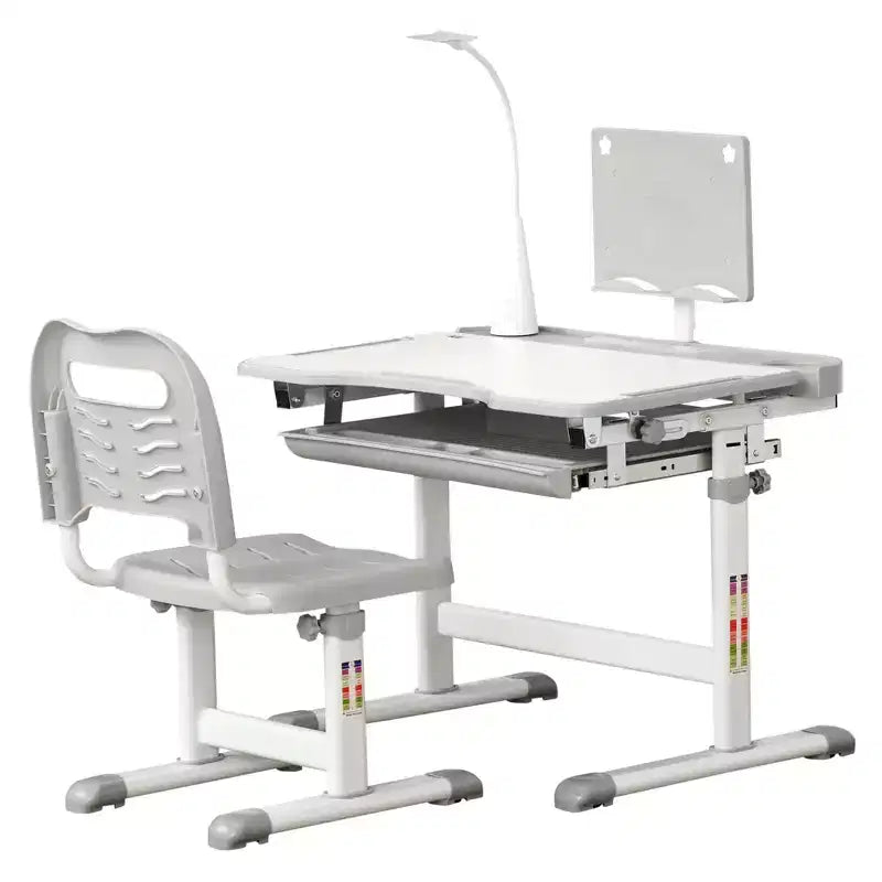 Set Tavolo e Sedia da Studio per Bambini (Blu/Grigio/Rosa) – 1 Posto, Altezza Regolabile con Lampada USB