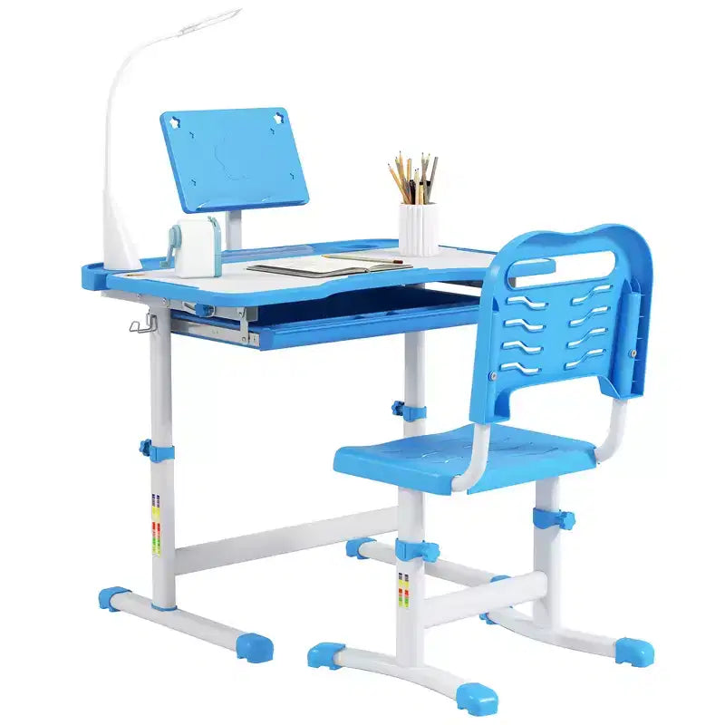 Qaba Kids Table and Chair Set, Activity Desk with USB Lamp, Storage Drawer for Study, Activities, Arts, or Crafts