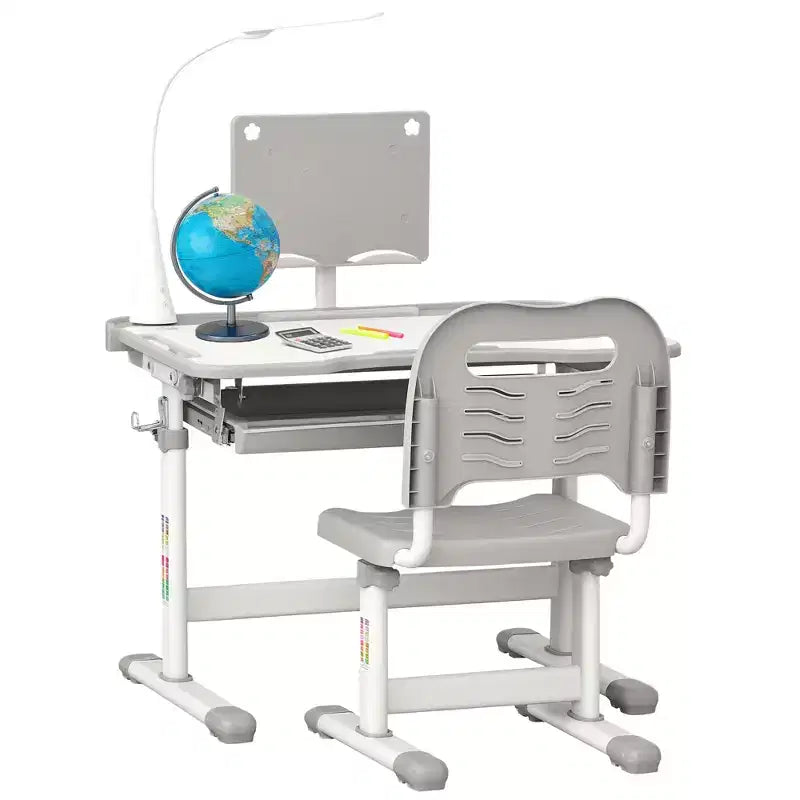 Set Tavolo e Sedia da Studio per Bambini (Blu/Grigio/Rosa) – 1 Posto, Altezza Regolabile con Lampada USB
