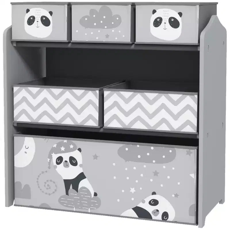 Organizer giocattoli per bambini grigio/verde con 6 contenitori portaoggetti – 1 bambino, 3 ripiani e 6 cassetti