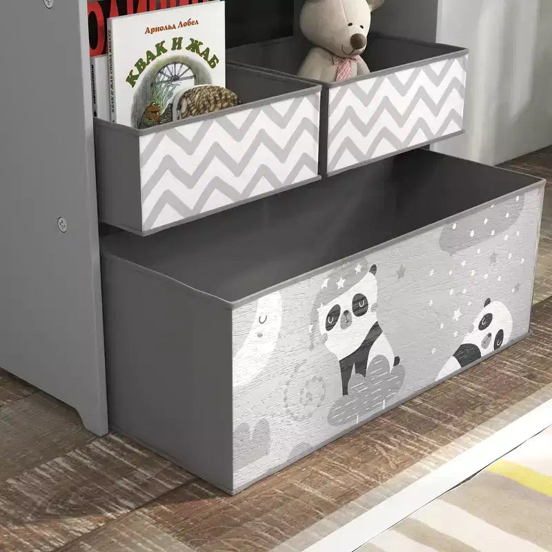 Organizer giocattoli per bambini grigio/verde con 6 contenitori portaoggetti – 1 bambino, 3 ripiani e 6 cassetti
