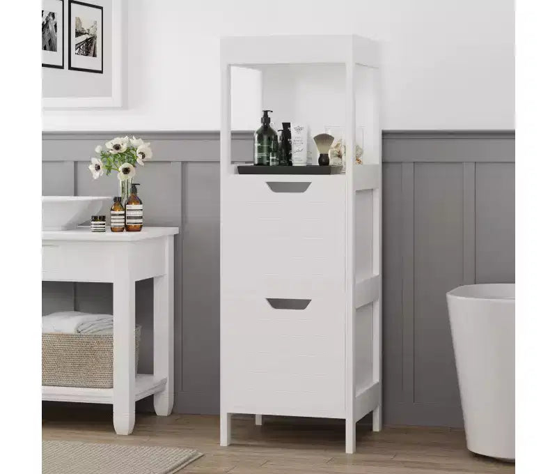 Mobiletto da bagno bianco autoportante – 3 ripiani e 2 cassetti, per 1 persona
