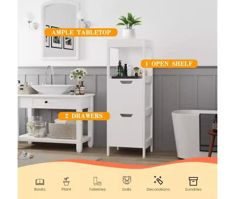 Mobiletto da bagno bianco autoportante – 3 ripiani e 2 cassetti, per 1 persona