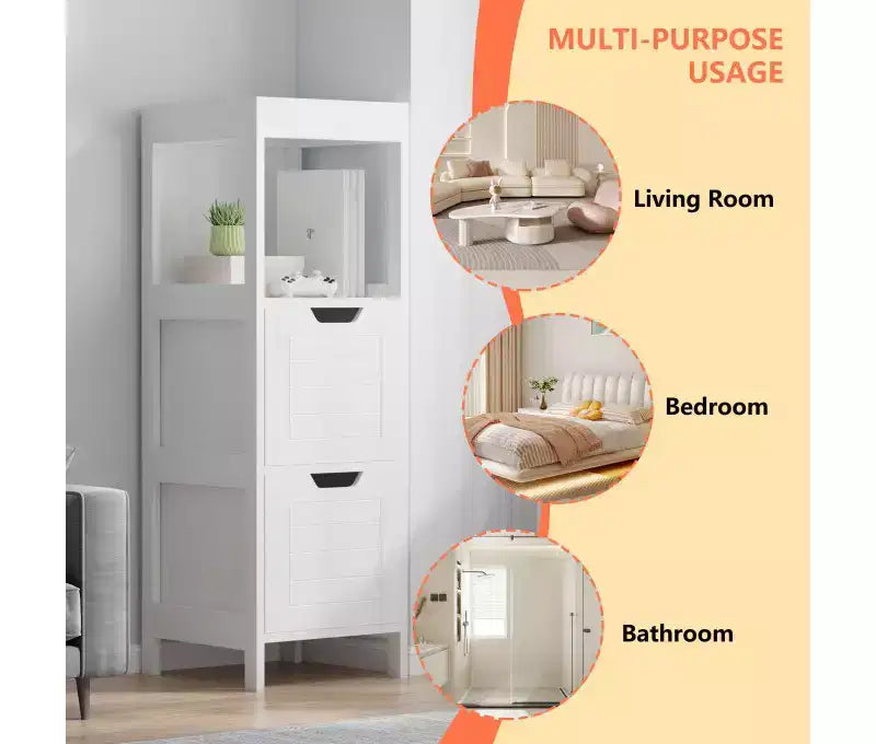Mobiletto da bagno bianco autoportante – 3 ripiani e 2 cassetti, per 1 persona